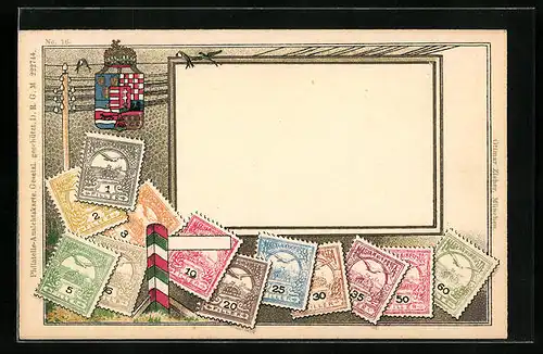 Präge-AK Birefmarken aus Ungarn, Nationalwappen