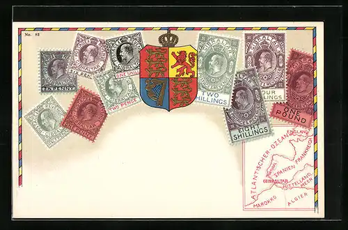AK Briefmarken aus Gibraltar mit Wappen