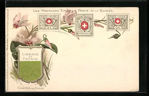 Lithographie Briefmarken aus der Schweiz, Wappen für Freiheit und Heimat