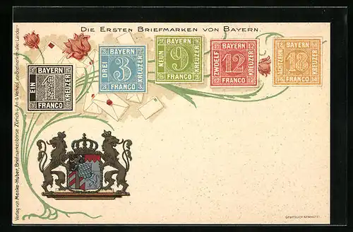 AK Ersten Briefmarken aus Bayern