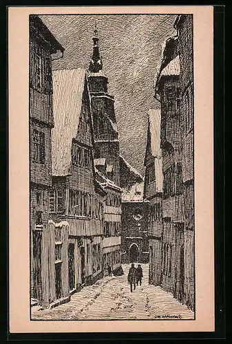 Künstler-AK Otto Ubbelohde: Tübingen, Die Stiftskirche von der Münzgasse aus