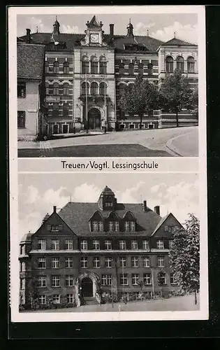 AK Treuen /Vogtl., Lessingschule von der Strasse gesehen