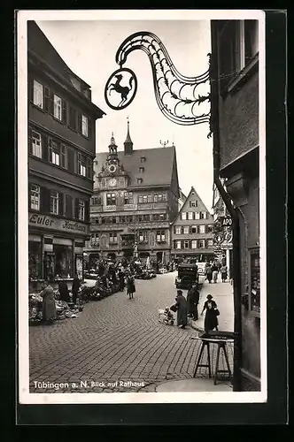 AK Tübingen a. N., Strassenpartie am Rathaus