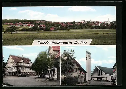 AK Marschalkenzimmern /Horb, Kirche, Strassenpartie, Totalansicht