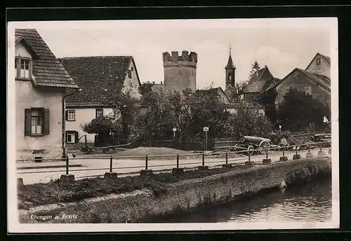 AK Giengen a. Brenz, Uferpartie mit Turm