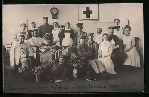 Foto-AK Kirchheim-Teck, Vereins-Lazarett 1914, Gruppenfoto