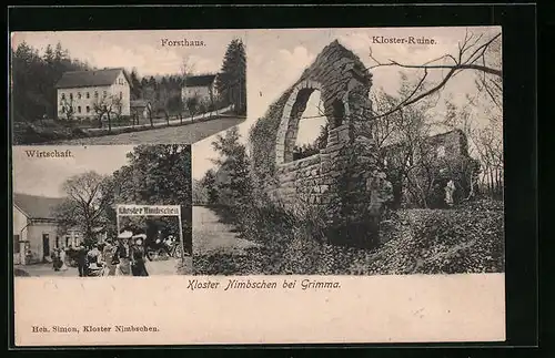 AK Nimbschen, Gasthaus, Kloster-Ruine, Forsthaus
