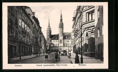 AK Bautzen, Innere Lauenstrasse mit Petri-Kirche