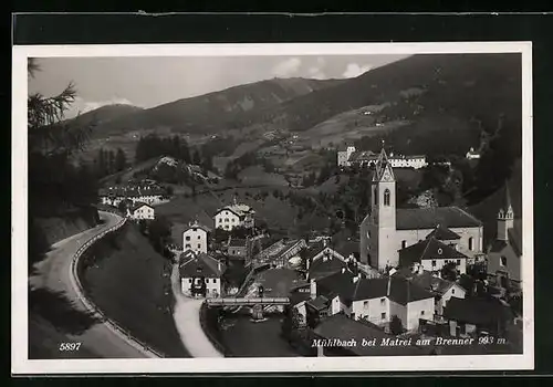 AK Mühlbach bei Matrei, Ortsansicht mit Landstrasse aus der Vogelschau