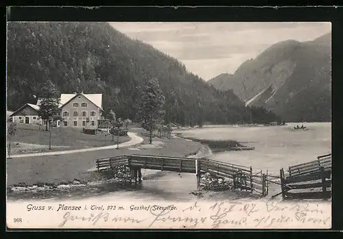 AK Breitenwang, Blick auf den Plansee mit Gasthof Seespitze