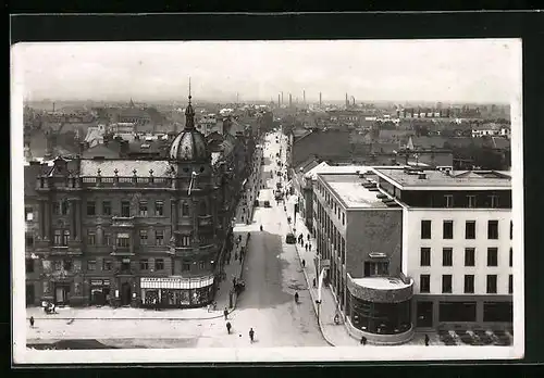 AK Pardubice, Strassenpartie aus der Vogelschau