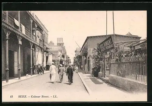 AK Suez, La Rue Colmar, Strassenpartie