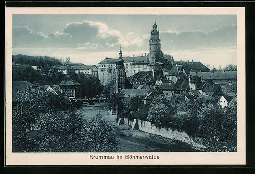 AK Krumau / Cesky Krumlov, Ortsansicht mit Schloss und Fluss