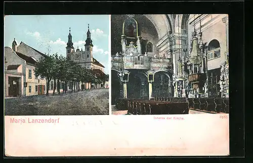 AK Maria Lanzendorf, Strassenpartie mit Kirche und Inneres der Kirche
