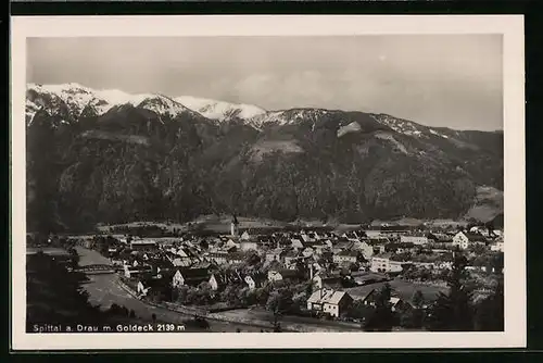 AK Spittal am Drau, Ortsansicht aus der Vogelschau mit Goldeck