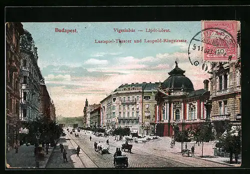 AK Budapest, Lustspiel-Theater und Leopold-Ringstrasse