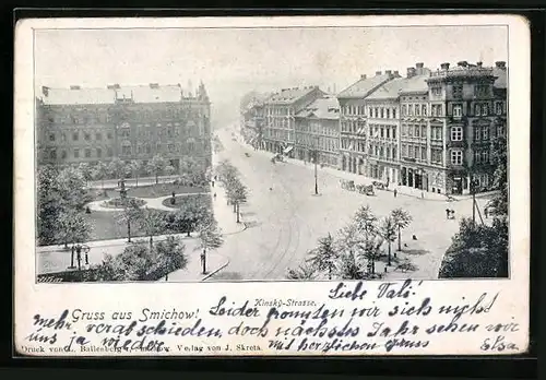 AK Praha-Smichov, Kinsky-Strasse mit Pferdewägen