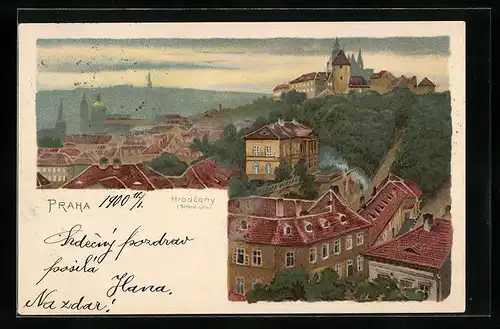 Lithographie Prag / Praha, Hradcany, Strana vych