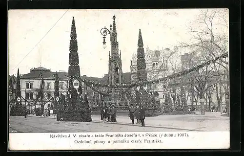 AK Prag / Praha, Cisarske dny 1907, Jehlance u pomniku cis. Frantiska