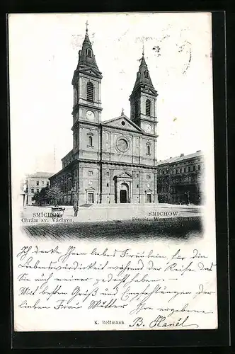 AK Prag / Praha, Smichow, St. Wenzels-Kirche