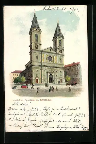 Lithographie Prag / Praha, Kostel sv. Vaclava na Smichove