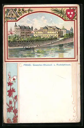 Lithographie Prag / Praha, Gewerbe-Museum und Rudolphinum