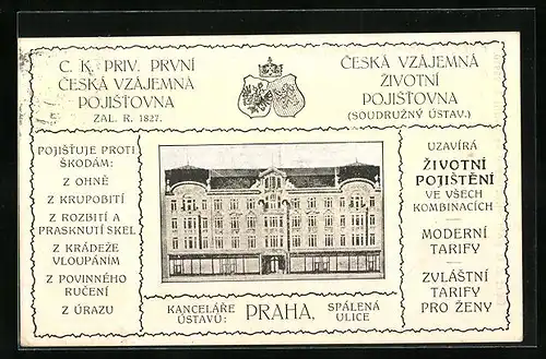 AK Prag / Praha, Ceska Vzajemna Zivotni Pojistovna, Spalena Ulice