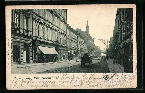 AK Prag / Praha-Karolinenthal, Königsstrasse mit Geschäften