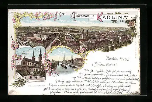 Lithographie Prag / Praha-Karlin, Pristav Hafen, Chram sv. Cyrila a Metodeje