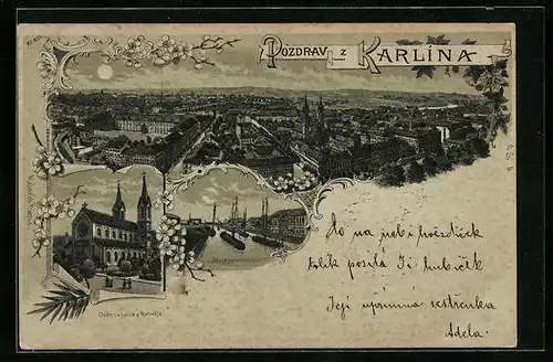 Mondschein-Lithographie Prag / Praha-Karlin, Chram sv. Cyrila a Metodeje, Pristav