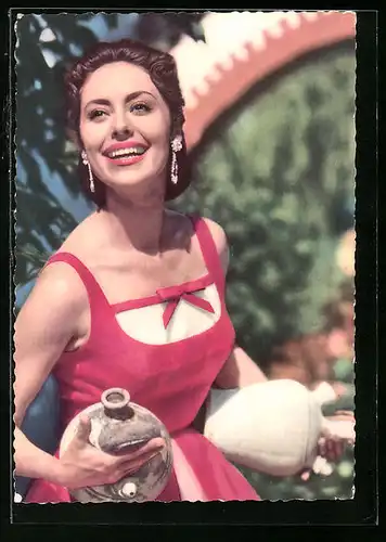 AK Schauspielerin Caterina Valente im roten Trägerkleid
