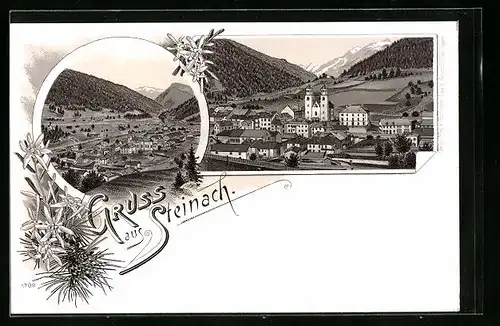 Lithographie Steinach, Ortsansicht mit der Wallfahrtskirche