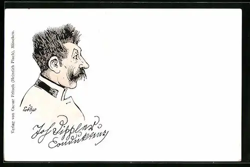 Künstler-AK München, Gestandener Wachmann in Uniform mit langem Moustache