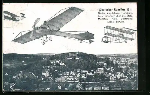 AK Berlin, Deutscher Rundflug 1911 über Berlin, Magdeburg, Hamburg..., Flugzeuge in der Luft