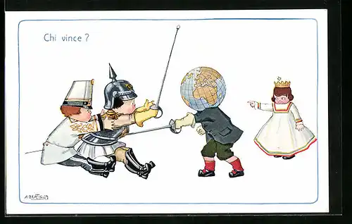 Künstler-AK A. Bertiglia: Chi vince?, Propaganda Entente