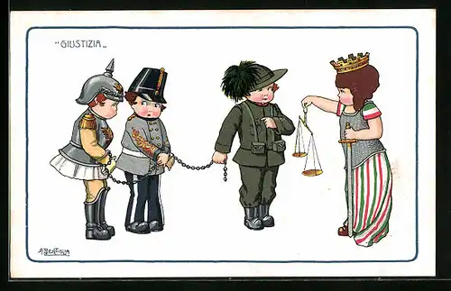 Künstler-AK A. Bertiglia: Giustizia, Propaganda Entente