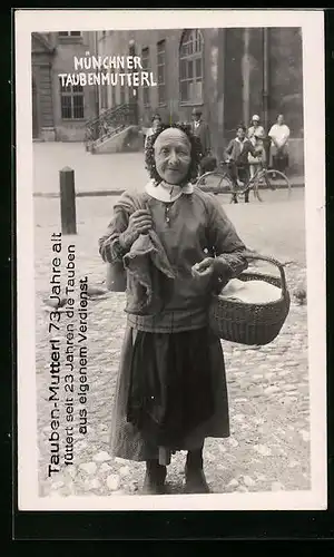 AK München, Tauben-Mutterl, 73 Jahre alt