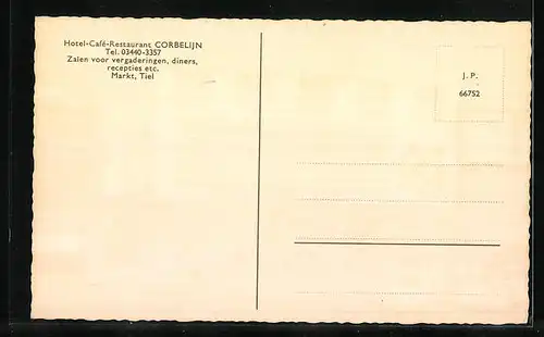 AK Tiel, Markt, Hotel-Café-Restaurant Corbelijn
