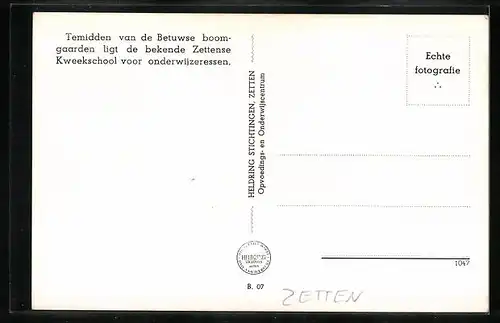 AK Zetten, H.B.S. Kweekschool De Christelijke Normalschool