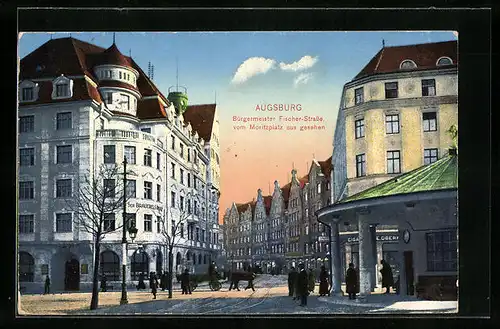 AK Augsburg, Bürgermeister Fischer-Strasse vom Moritzplatz aus