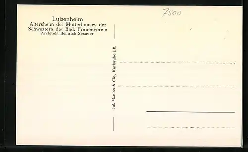 AK Karlsruhe, Luisenheim, Altersheim des Mutterhauses der Schwestern des Bad. Frauenverein