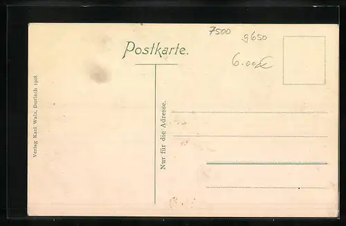 AK Durlach, Hauptstrasse mit Postamt und Turmberg