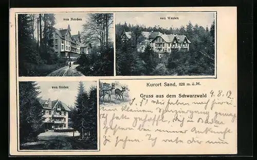 AK Sand /Schwarzwald, Ortspartien von Norden, von Westen und von Süden