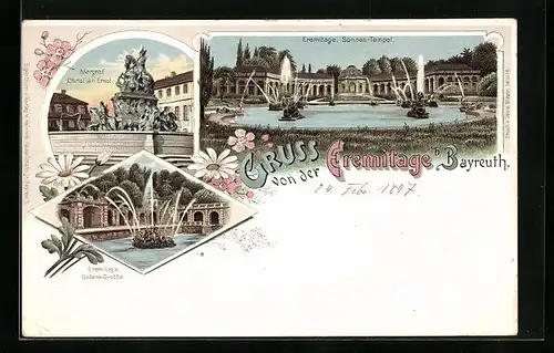 Lithographie Bayreuth, Eremitage, Sonnen-Tempel, Untere Grotte