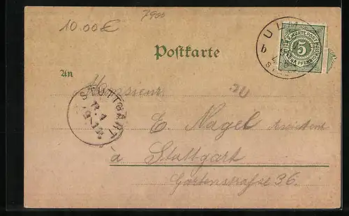 Lithographie Ulm, Münster, Rathaus, Blauansicht