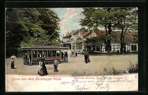 AK Duisburg, Duisburger Wald, Restaurant Monning Besitzer Georg Deuerlein, Strassenbahn