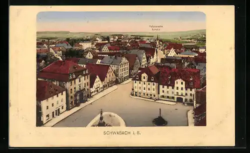 AK Schwabach i. B., Ortsansicht aus der Vogelschau mit reformierter Kirche
