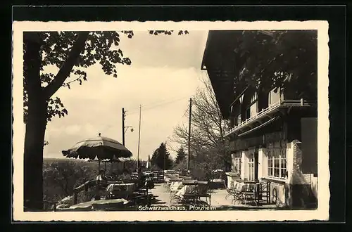AK Pforzheim, Cafe Schwarzwaldhaus mit Terrasse