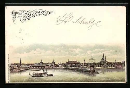 Lithographie Konstanz, Blick auf den Hafen