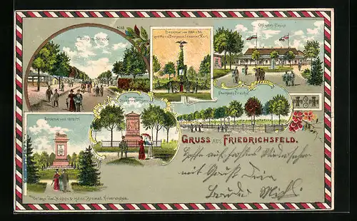 Lithographie Friedrichsfeld, Wilhelmstrasse, Offiziers-Casino, Franzosenfriedhof